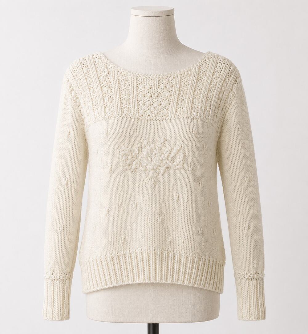 White Textured Knit Sweater Vintage Small Erika